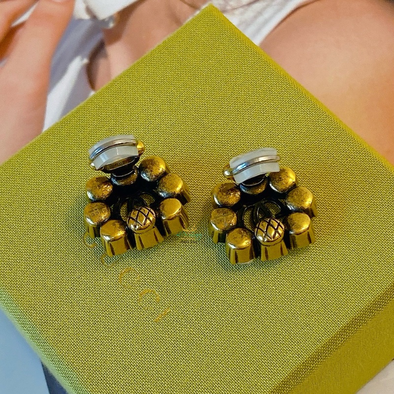 GUCCI 古馳 645684 復古金 仿舊金屬 雙Ｇ 水晶 花型 夾式耳環 精品耳環-6