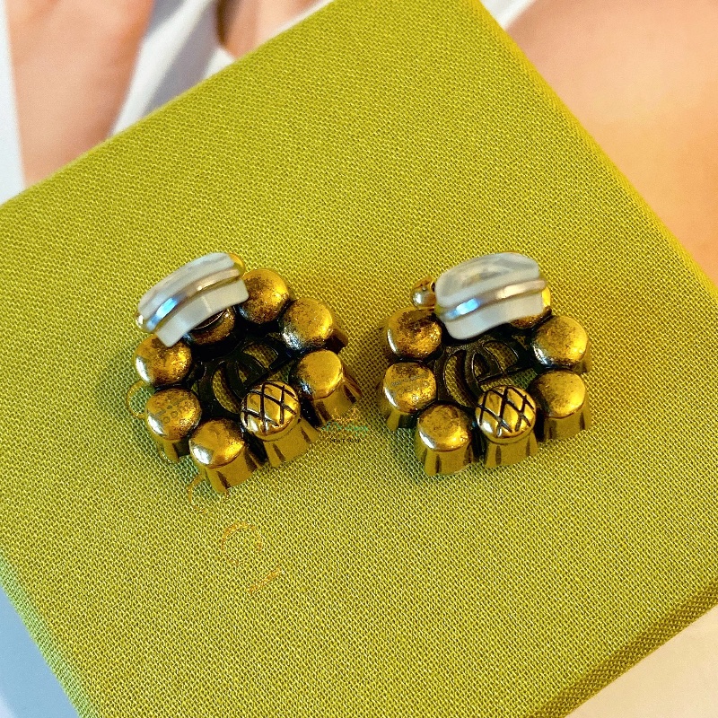 GUCCI 古馳 645684 復古金 仿舊金屬 雙Ｇ 水晶 花型 夾式耳環 精品耳環-8