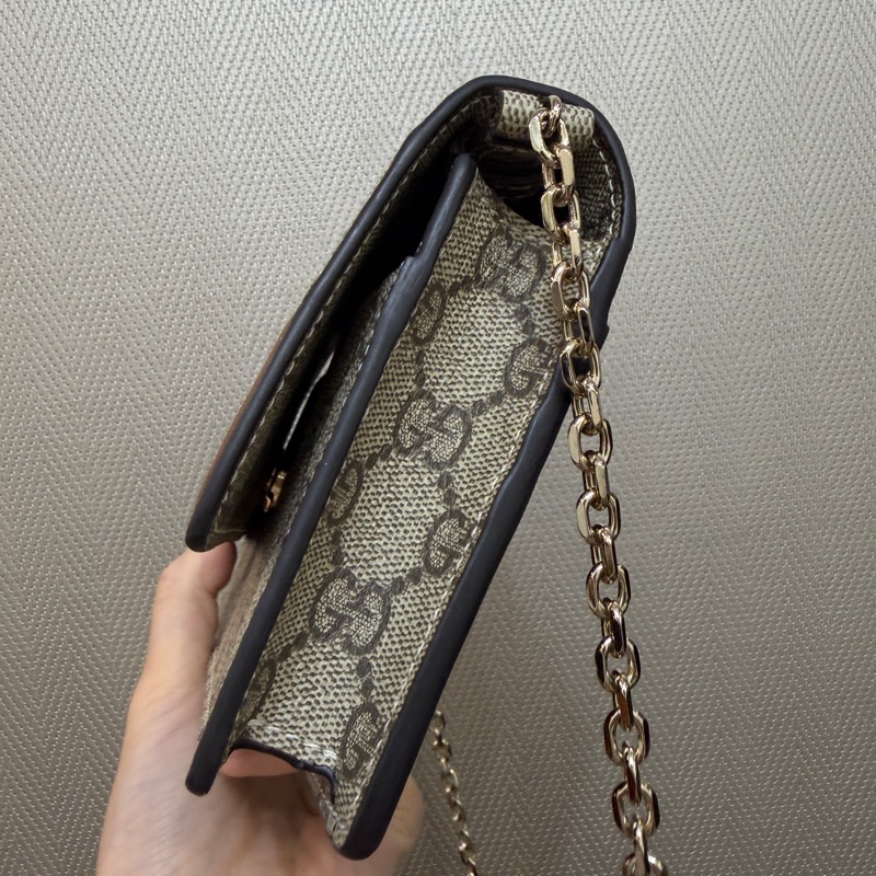 Gucci PVC咖牛皮銀釦斜背WOC-2