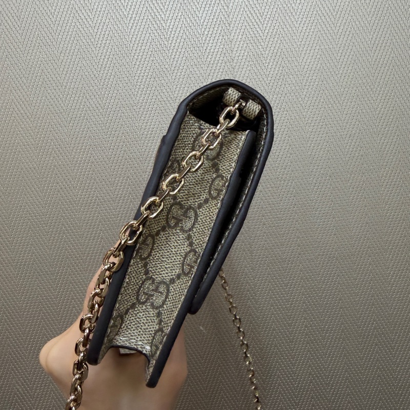 Gucci PVC咖牛皮銀釦斜背WOC-3