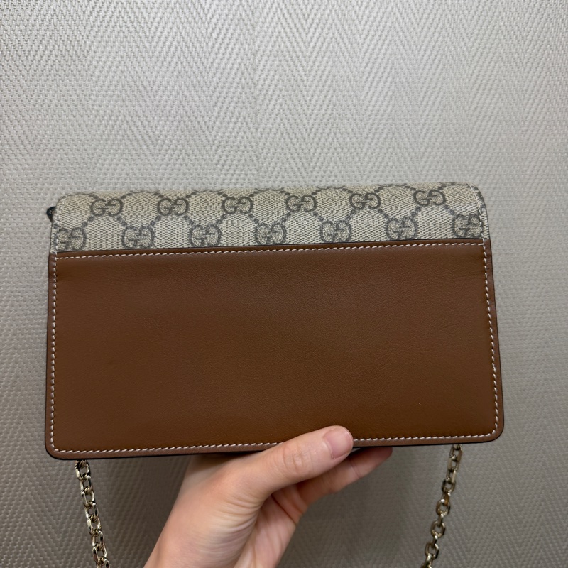 Gucci PVC咖牛皮銀釦斜背WOC-5