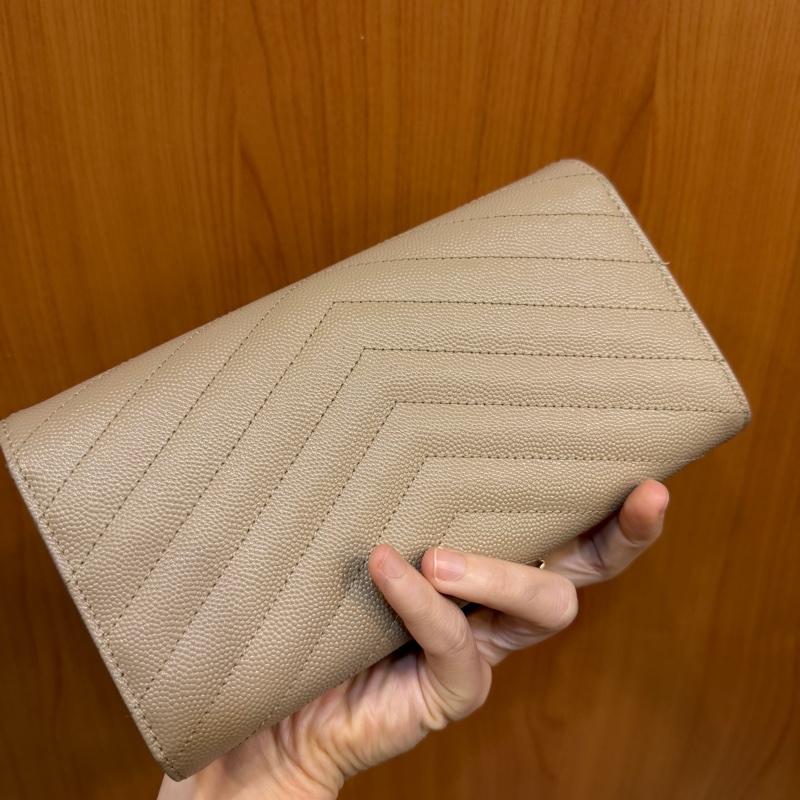 YSL 深米色魚子醬牛皮下蓋12卡長夾-5