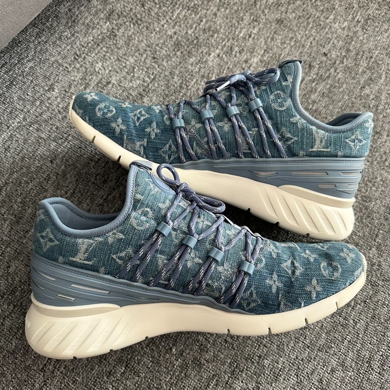 LOUIS VUITTON Fastlane牛仔藍滿印休閒鞋 44碼-5