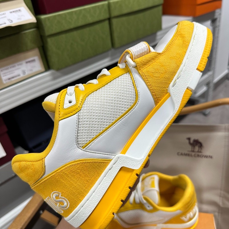 LOUIS VUITTON Trainer 皮革魔術貼白黃 牛仔布41碼-2