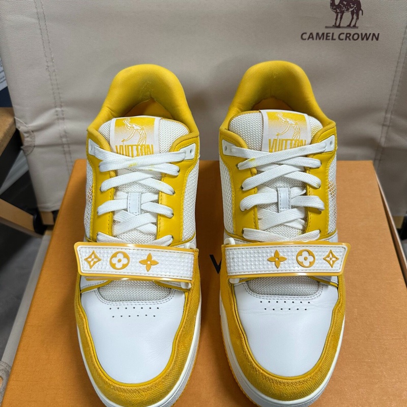 LOUIS VUITTON Trainer 皮革魔術貼白黃 牛仔布41碼-5