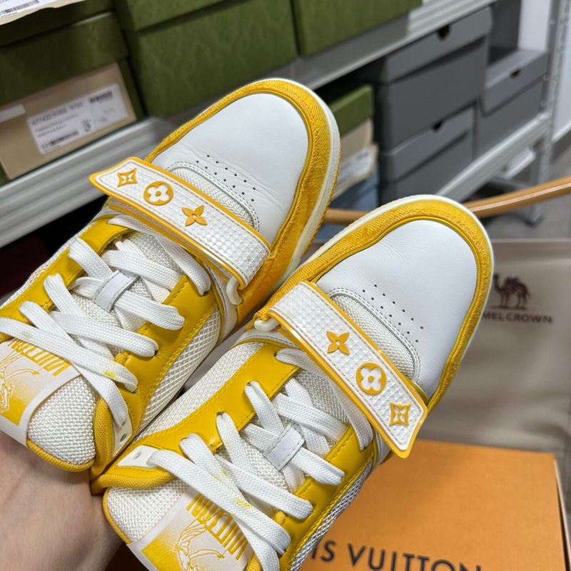 LOUIS VUITTON Trainer 皮革魔術貼白黃 牛仔布41碼-7