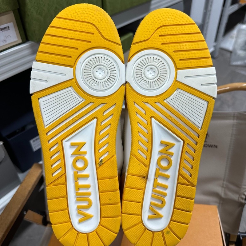 LOUIS VUITTON Trainer 皮革魔術貼白黃 牛仔布41碼-8