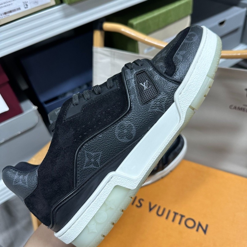LOUIS VUITTON Trainer 圓頭系帶低幫時尚板鞋黑老花 40.5碼-4
