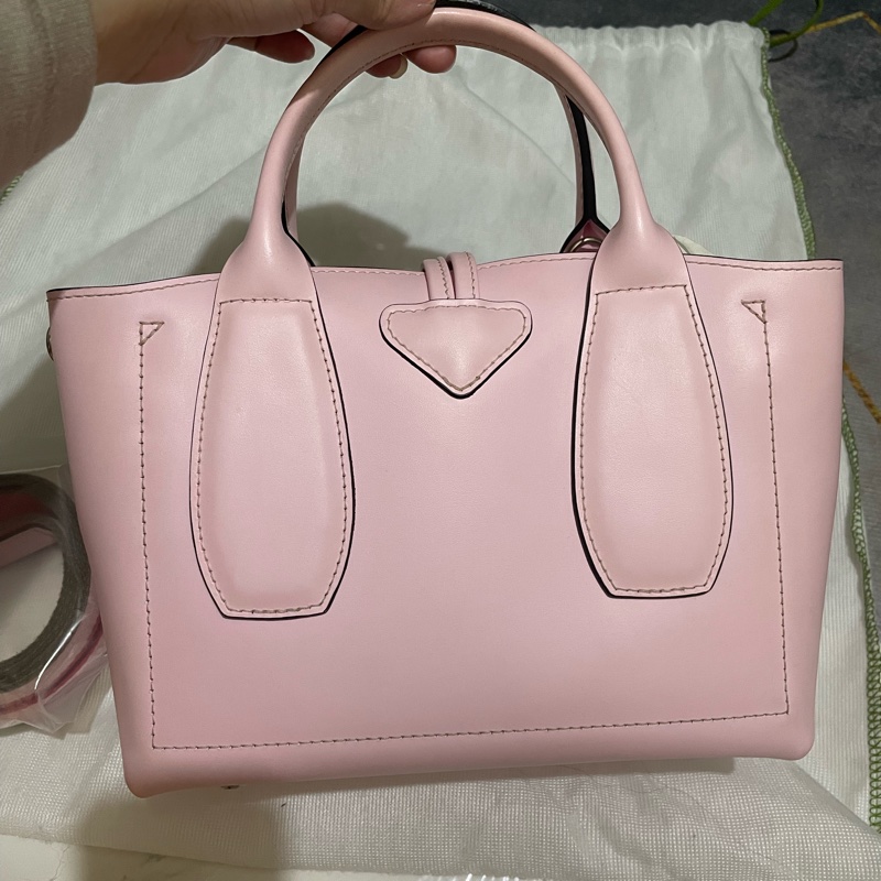 Longchamp roseau 櫻花粉S號竹節包-6