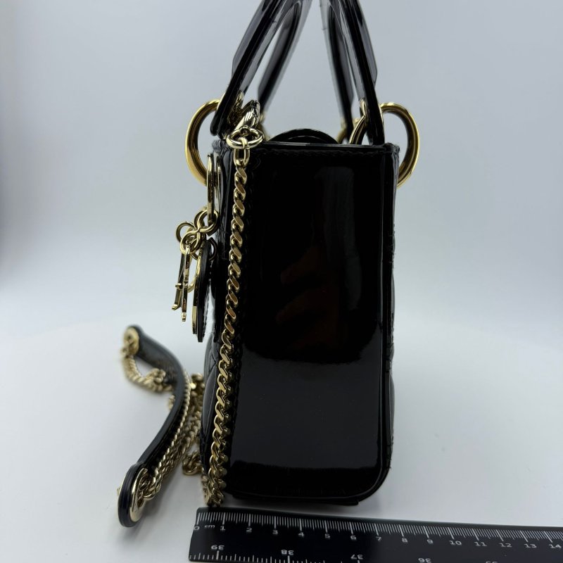 迪奥 黑金漆皮三格戴妃包-1