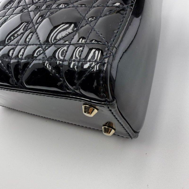 迪奥 黑金漆皮三格戴妃包-8