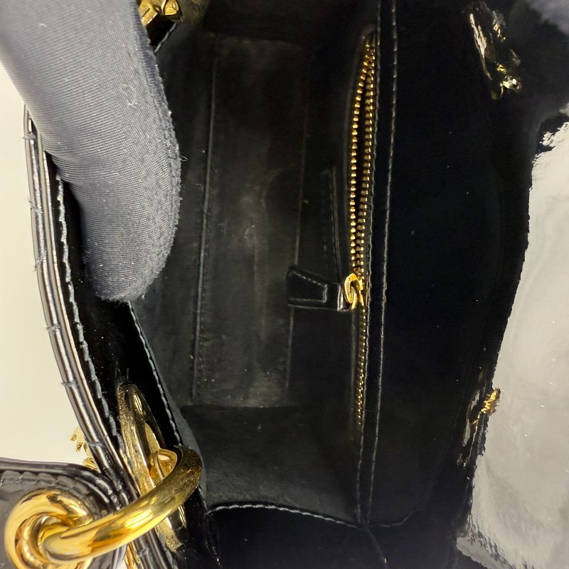 迪奥 黑金漆皮三格戴妃包-12