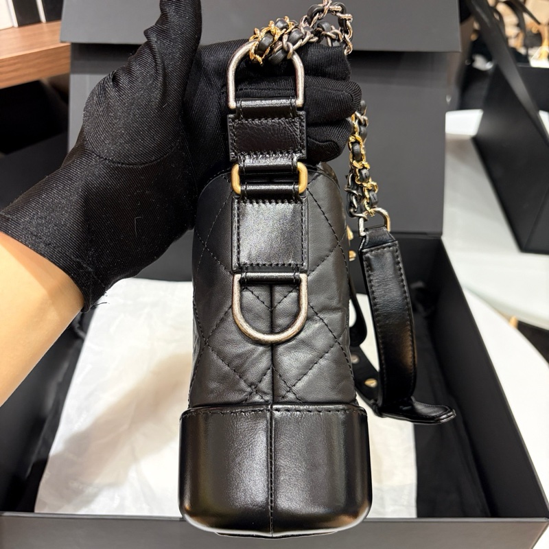 全新 Chanel香奈兒黑金小號流浪包芯片款-4