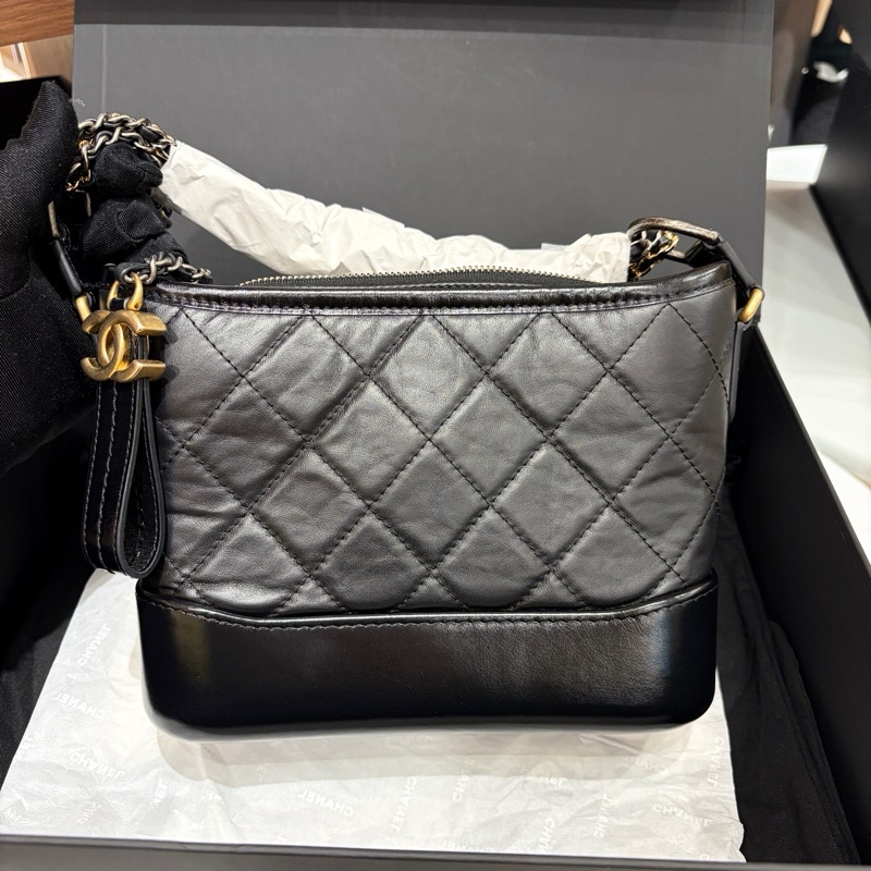 全新 Chanel香奈兒黑金小號流浪包芯片款-10