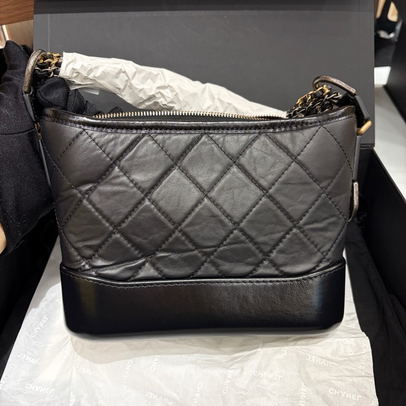 全新 Chanel香奈兒黑金小號流浪包芯片款-11
