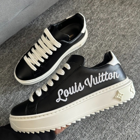 Louis Vuitton路易威登 timeout厚底松糕鞋黑白刺繡 37碼