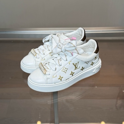 LV路易威登 Time Out 白金滿印老花板鞋 35.5 碼