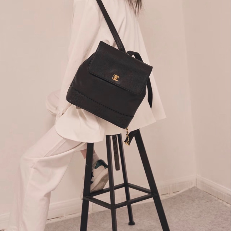 「JL精品代購」 9新 Chanel 香奈兒 黑金 雙肩包-1