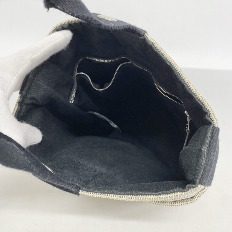 HERMES Saxo PM 絕版 帆布菜籃子 象牙色 x 黑色手提包-9