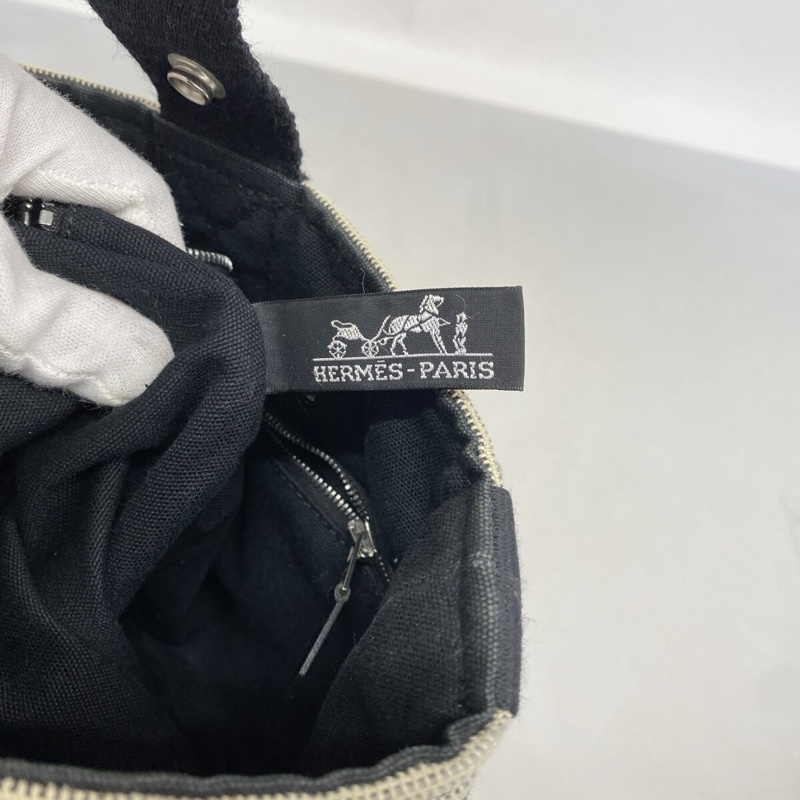 HERMES Saxo PM 絕版 帆布菜籃子 象牙色 x 黑色手提包-10