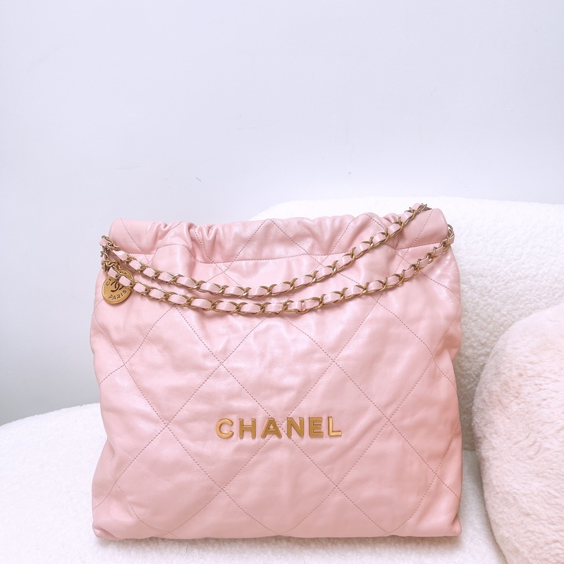 Chanel 22 托特 櫻花粉金釦中號-0