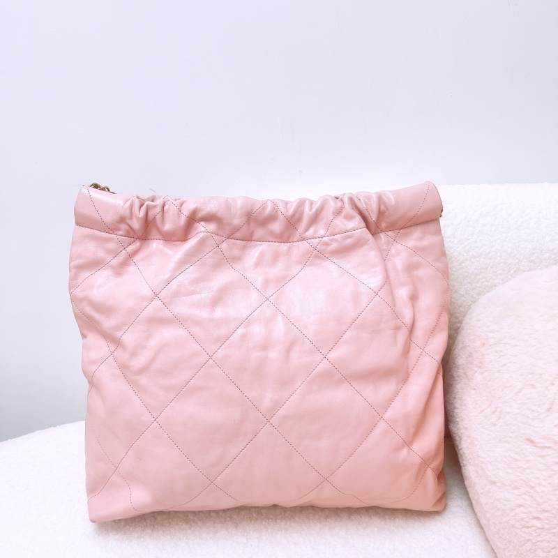 Chanel 22 托特 櫻花粉金釦中號-1