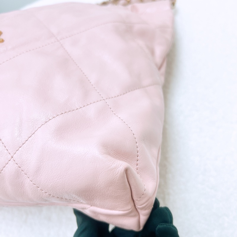 Chanel 22 托特 櫻花粉金釦中號-4