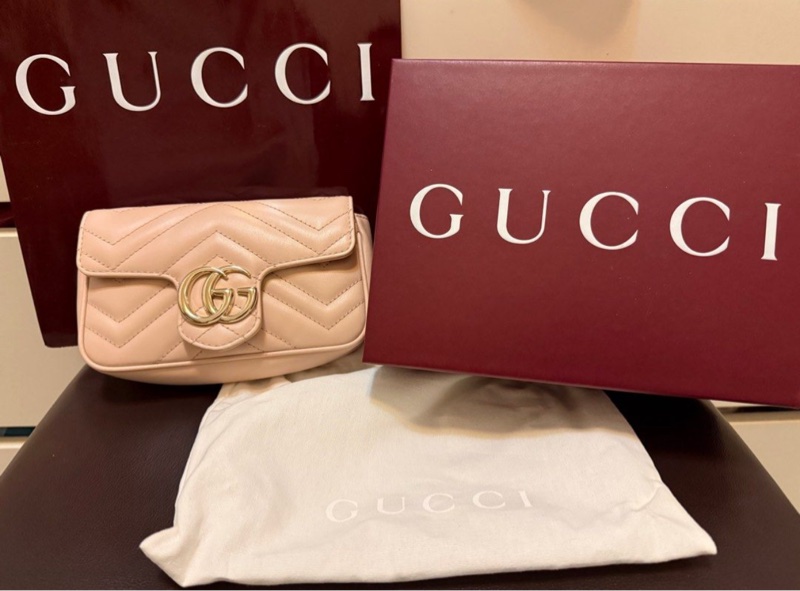 GUCCI 馬夢mini 粉色銀Logo-0