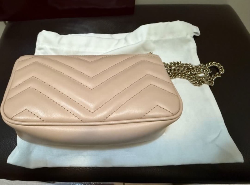 GUCCI 馬夢mini 粉色銀Logo-2