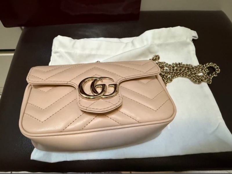 GUCCI 馬夢mini 粉色銀Logo-5