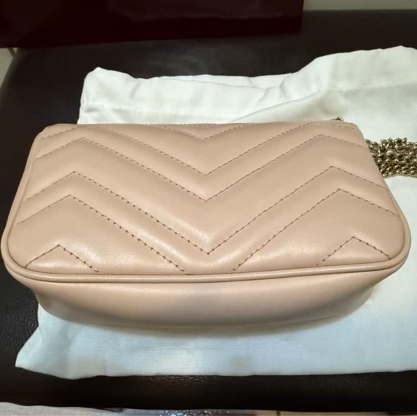 GUCCI 馬夢mini 粉色銀Logo-6