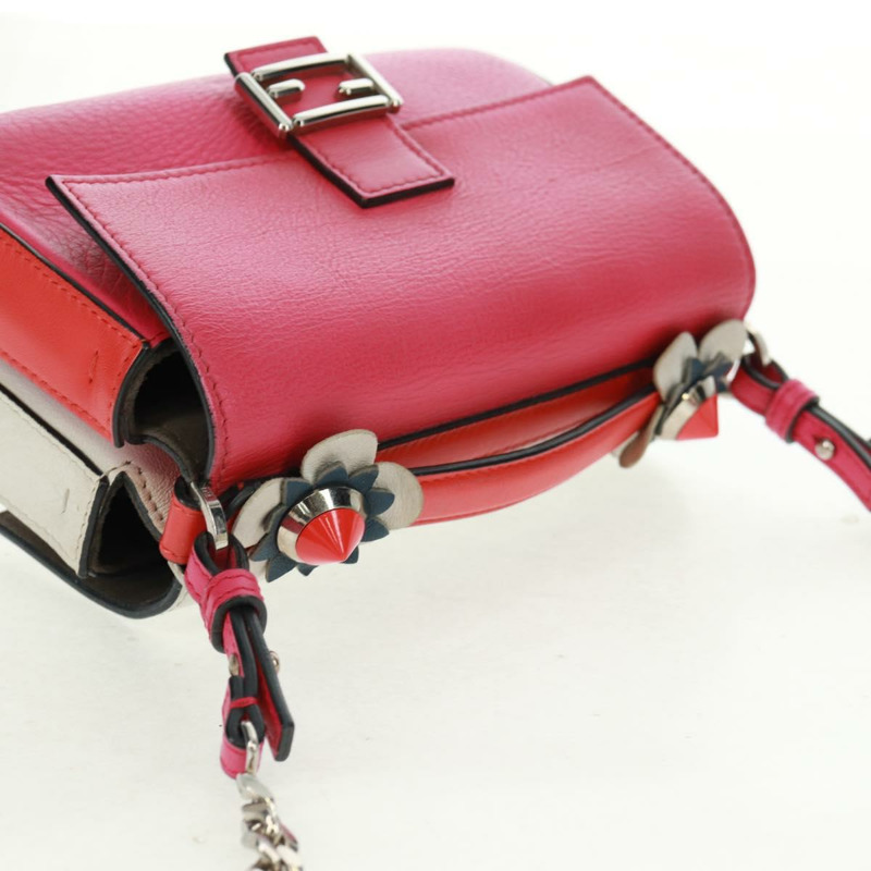 【日本直送】FENDI 鏈條雙環迷你法國棍單肩包 皮革 粉紅色 銀色 正品 bs32459V-5