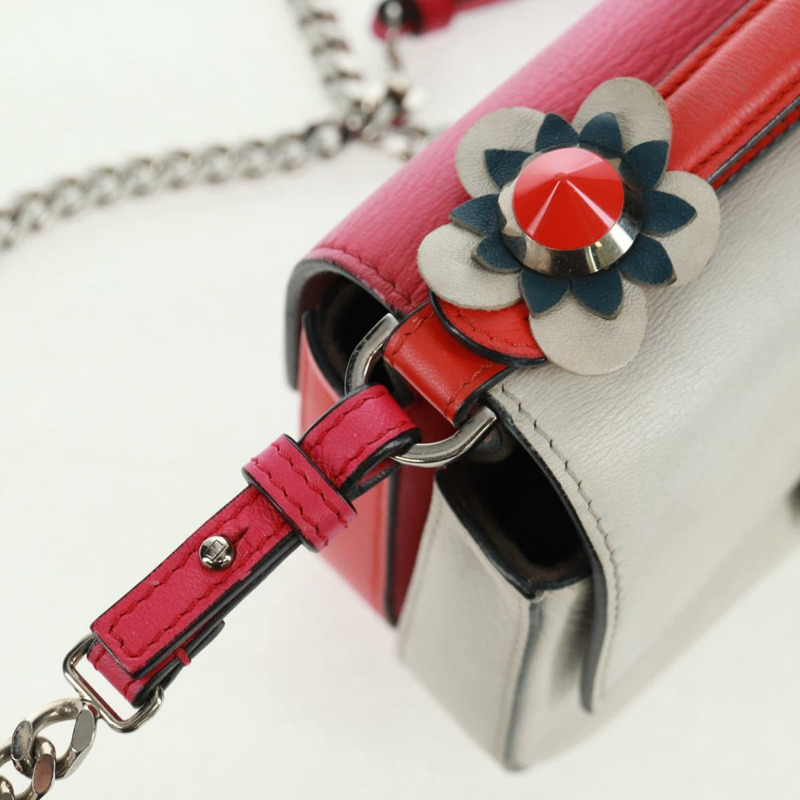 【日本直送】FENDI 鏈條雙環迷你法國棍單肩包 皮革 粉紅色 銀色 正品 bs32459V-9