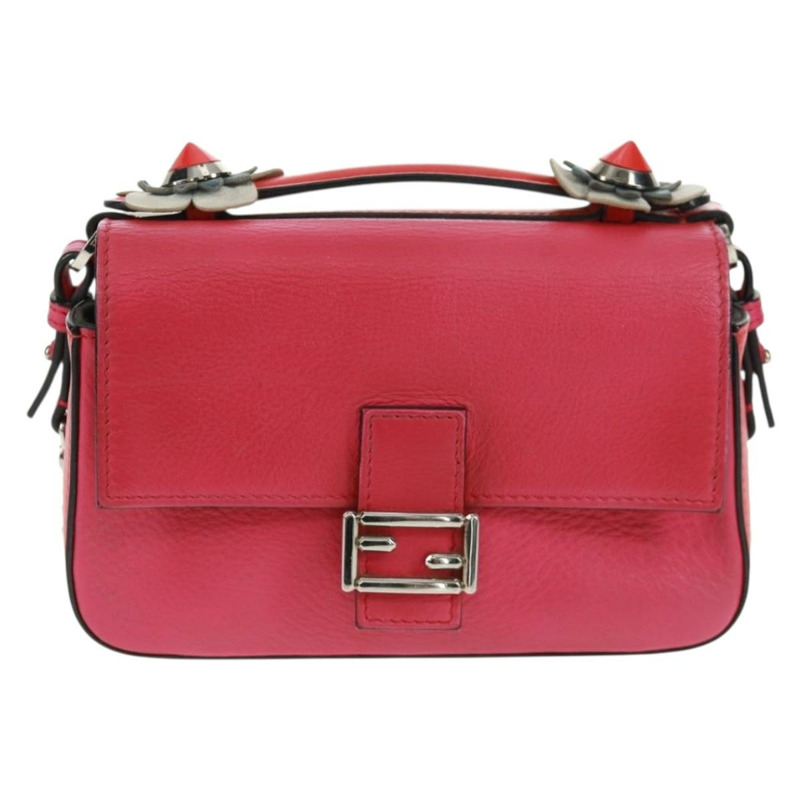 【日本直送】FENDI 鏈條雙環迷你法國棍單肩包 皮革 粉紅色 銀色 正品 bs32459V-12