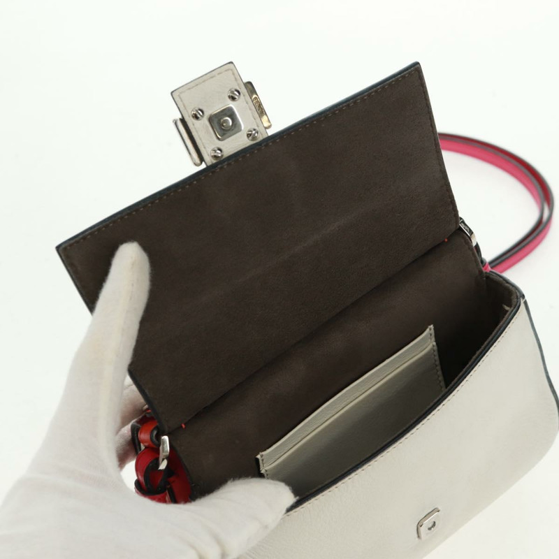 【日本直送】FENDI 鏈條雙環迷你法國棍單肩包 皮革 粉紅色 銀色 正品 bs32459V-18