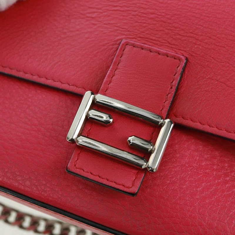 【日本直送】FENDI 鏈條雙環迷你法國棍單肩包 皮革 粉紅色 銀色 正品 bs32459V-20