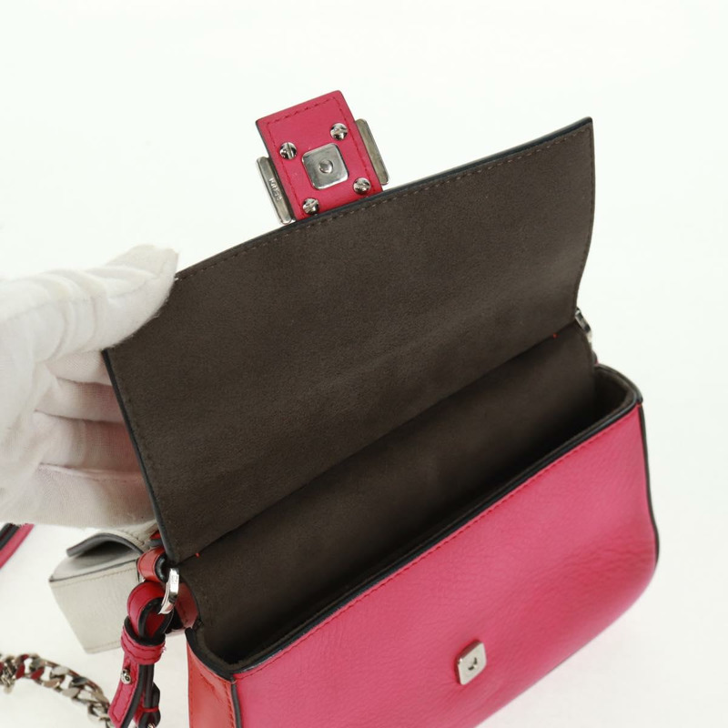 【日本直送】FENDI 鏈條雙環迷你法國棍單肩包 皮革 粉紅色 銀色 正品 bs32459V-21