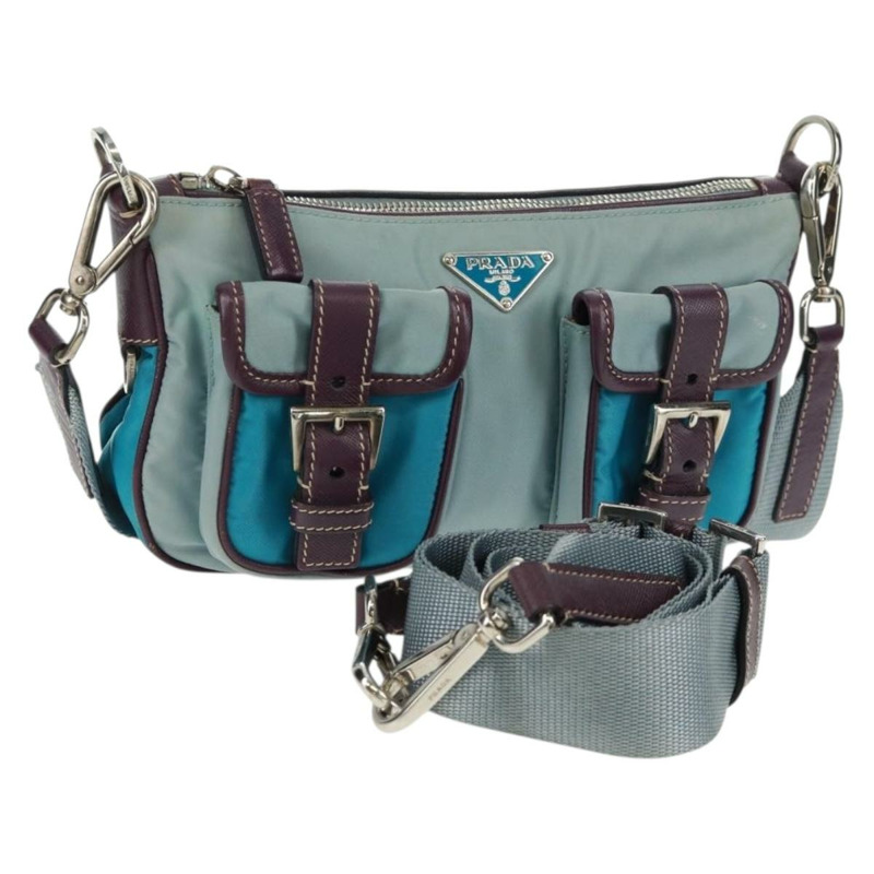 【日本直送】PRADA 尼龍雙肩包 淺藍色 銀色 正品 164216V-0