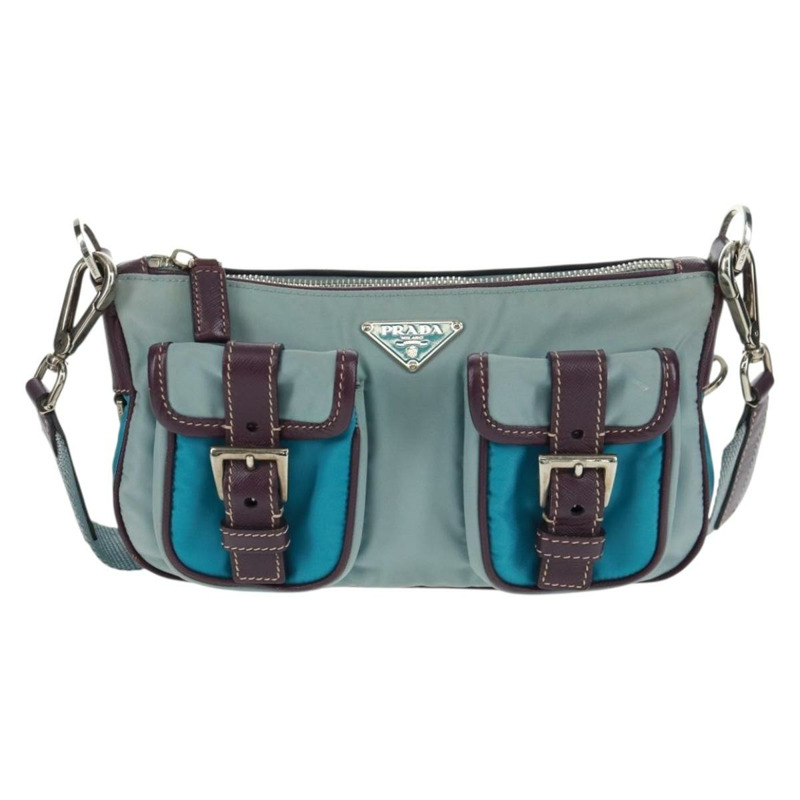 【日本直送】PRADA 尼龍雙肩包 淺藍色 銀色 正品 164216V-12
