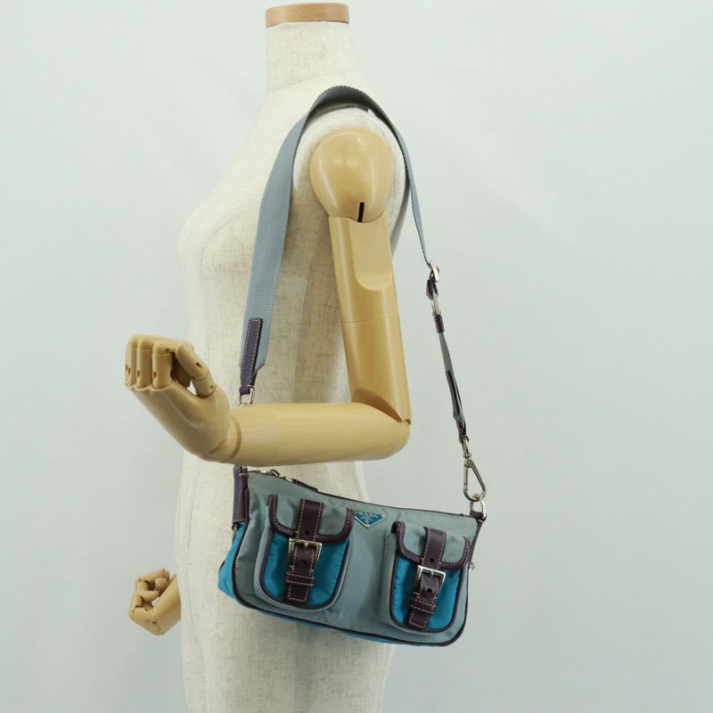 【日本直送】PRADA 尼龍雙肩包 淺藍色 銀色 正品 164216V-27