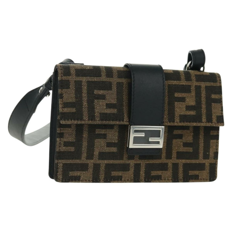 【日本直送】FENDI Zucca帆布單肩包 黑色棕色 正品 165610SAM-0