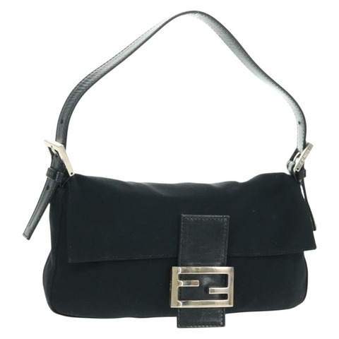 FENDI Mamma 水桶單肩包 Jersey 黑色銀色 Auth am10561V