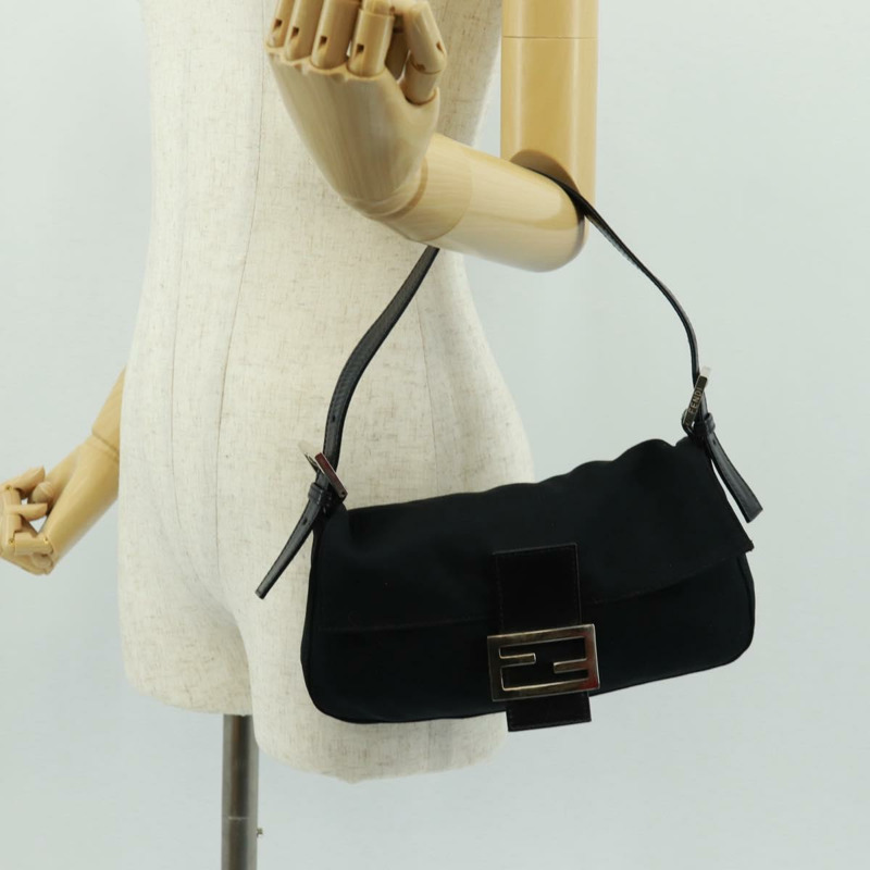 【日本直送】FENDI Mamma 水桶單肩包 Jersey 黑色銀色 Auth am10561V-24