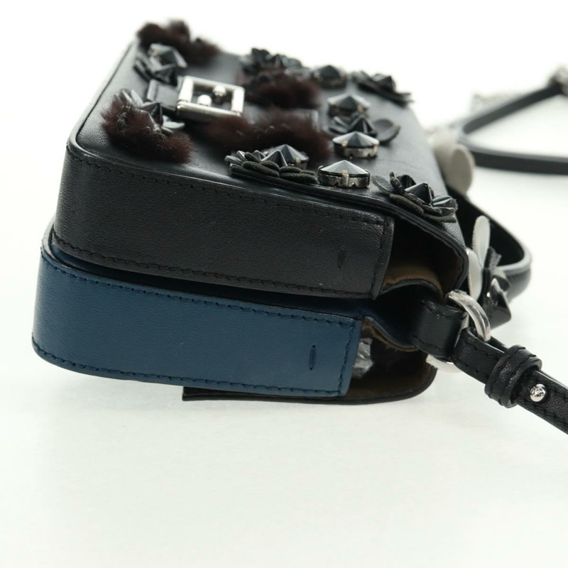 【日本直送】FENDI 雙鏈迷你法國包，皮革材質，黑色、藍色、銀色可選，正品 am10649V-3