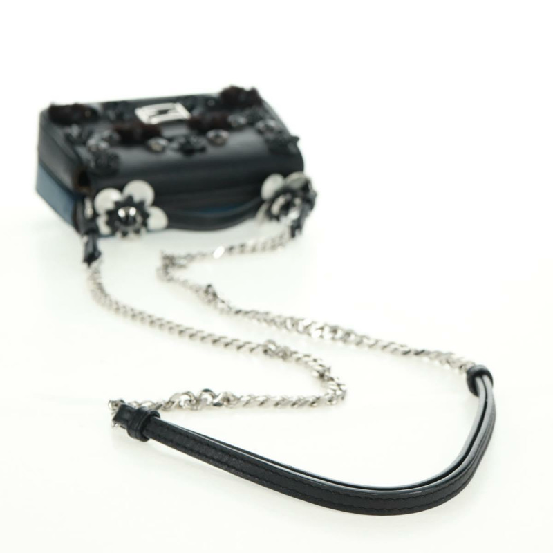 【日本直送】FENDI 雙鏈迷你法國包，皮革材質，黑色、藍色、銀色可選，正品 am10649V-8