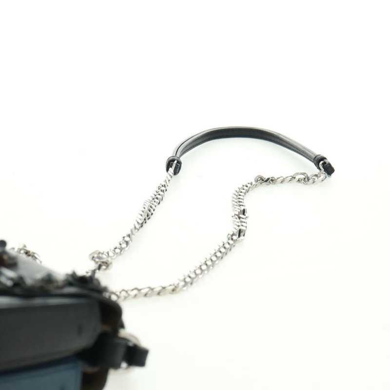 【日本直送】FENDI 雙鏈迷你法國包，皮革材質，黑色、藍色、銀色可選，正品 am10649V-14