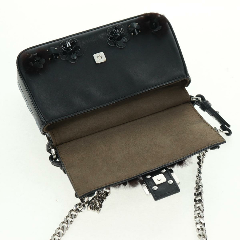 【日本直送】FENDI 雙鏈迷你法國包，皮革材質，黑色、藍色、銀色可選，正品 am10649V-21