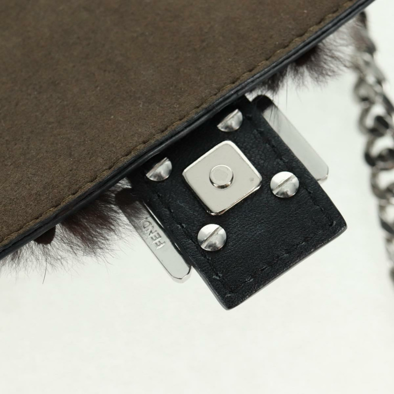【日本直送】FENDI 雙鏈迷你法國包，皮革材質，黑色、藍色、銀色可選，正品 am10649V-22