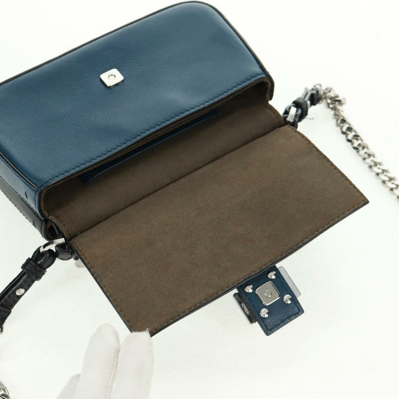 【日本直送】FENDI 雙鏈迷你法國包，皮革材質，黑色、藍色、銀色可選，正品 am10649V-27