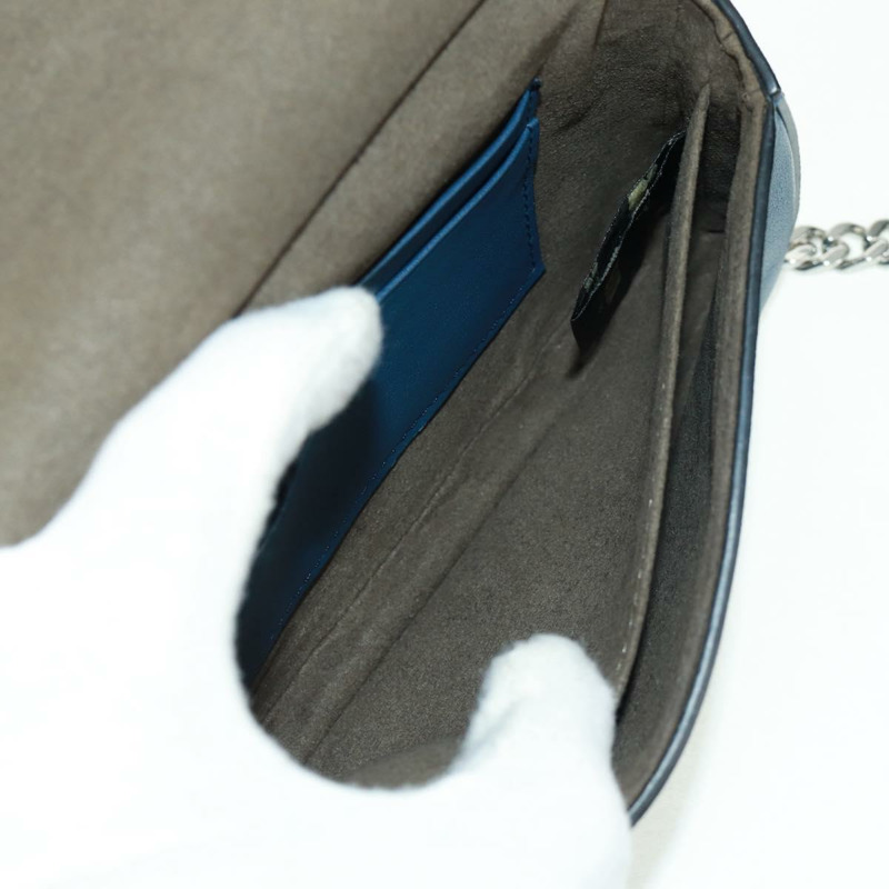【日本直送】FENDI 雙鏈迷你法國包，皮革材質，黑色、藍色、銀色可選，正品 am10649V-29